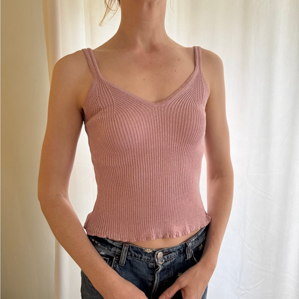 Rouje Pink Ribbed V-Neck Knit Tank Top - 34/XS